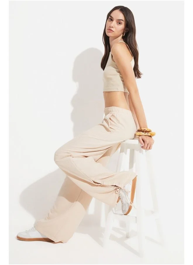 JUNE June Women Elastic Waist Wide Leg Trouser Stone