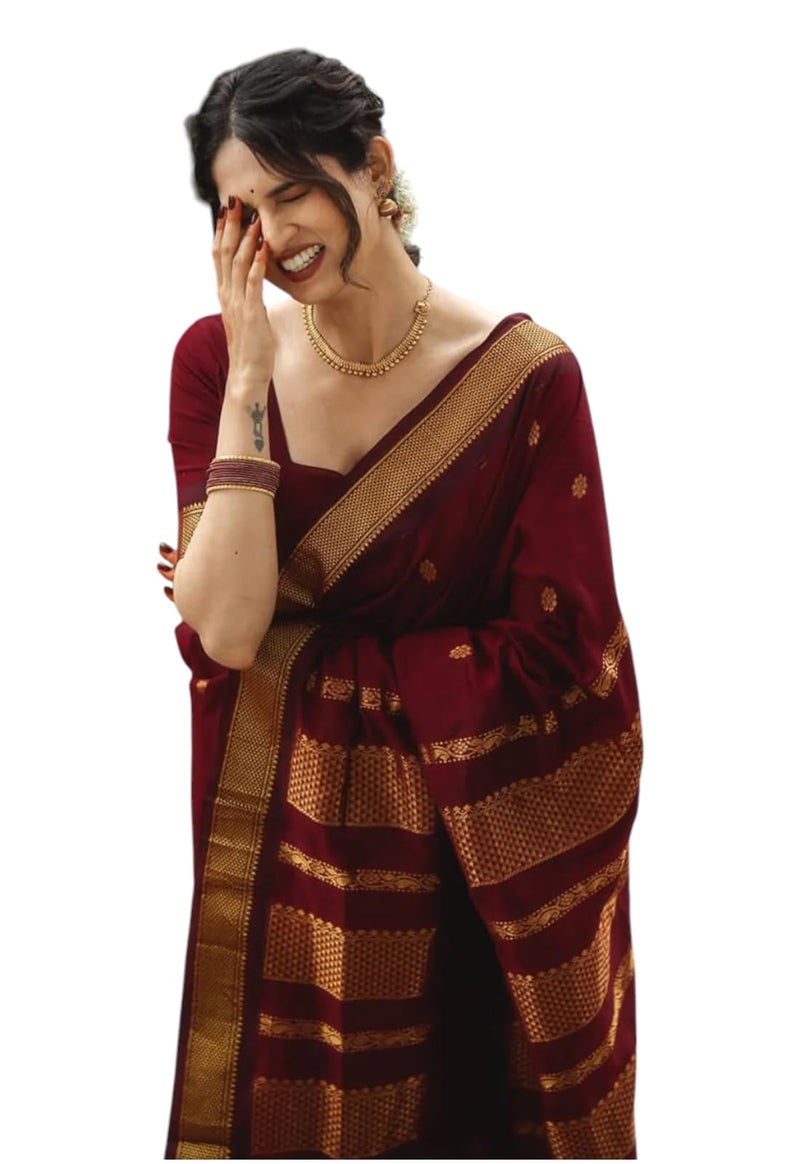Yashika Women's Banarasi Saree Pure Kanjivaram Silk Saree Soft new ladies Design Wear Sarees Latest Sari collections With Blouse Piece for Wedding sadi_AZ-YS-OG2-SHAKSHI MAROON - Image 1