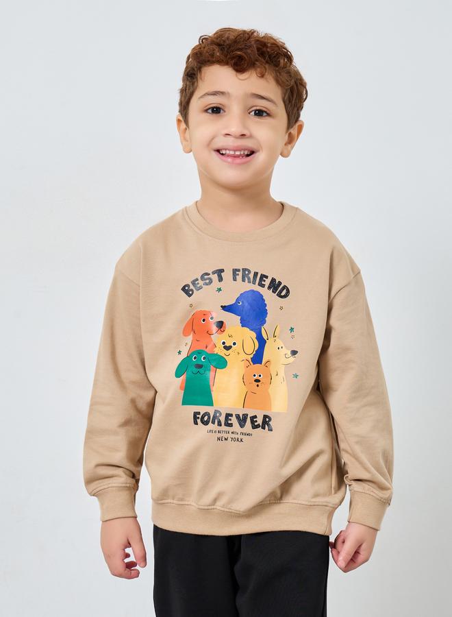 Styli Boys Beige Front Graphic Sweatshirt - Image 3