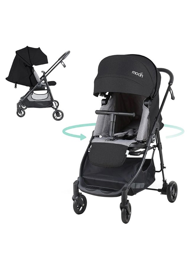 Moon Revo 360° Rotating Baby Stroller – Foldable Pushchair with Storage Basket, Lightweight, Compact, Suitable Newborns And Toddlers – Black - Image 1