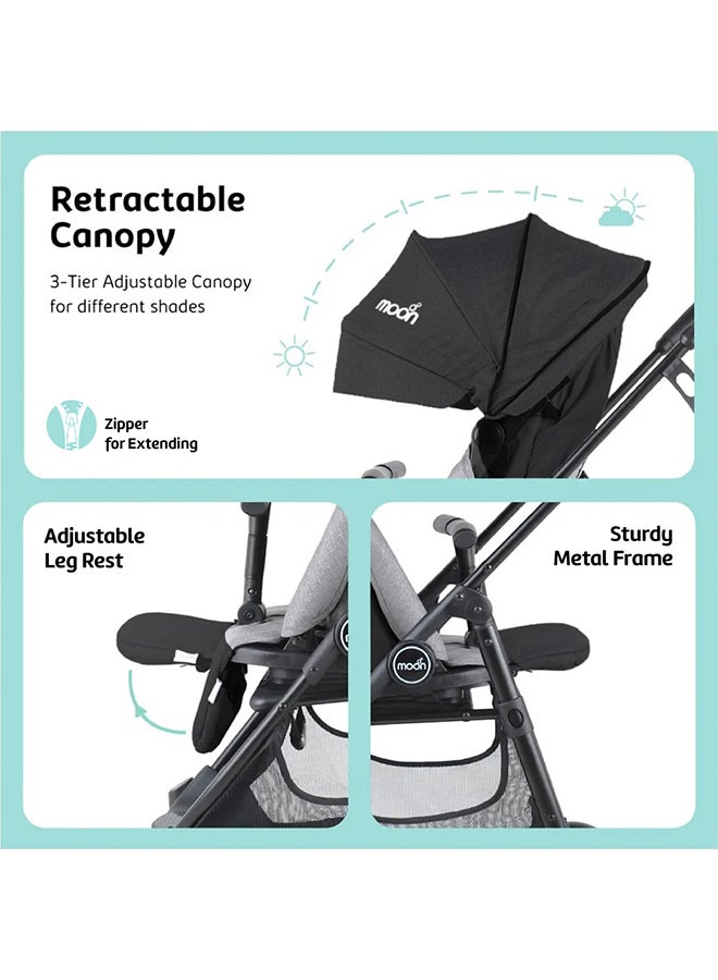 Moon Revo 360° Rotating Baby Stroller – Foldable Pushchair with Storage Basket, Lightweight, Compact, Suitable Newborns And Toddlers – Black - Image 4