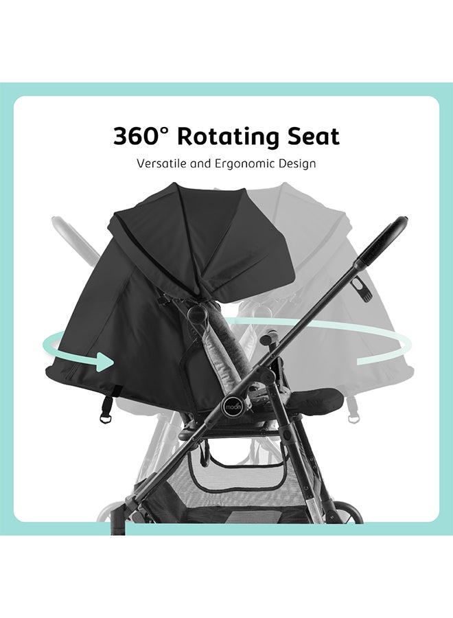 Moon Revo 360° Rotating Baby Stroller – Foldable Pushchair with Storage Basket, Lightweight, Compact, Suitable Newborns And Toddlers – Black - Image 3