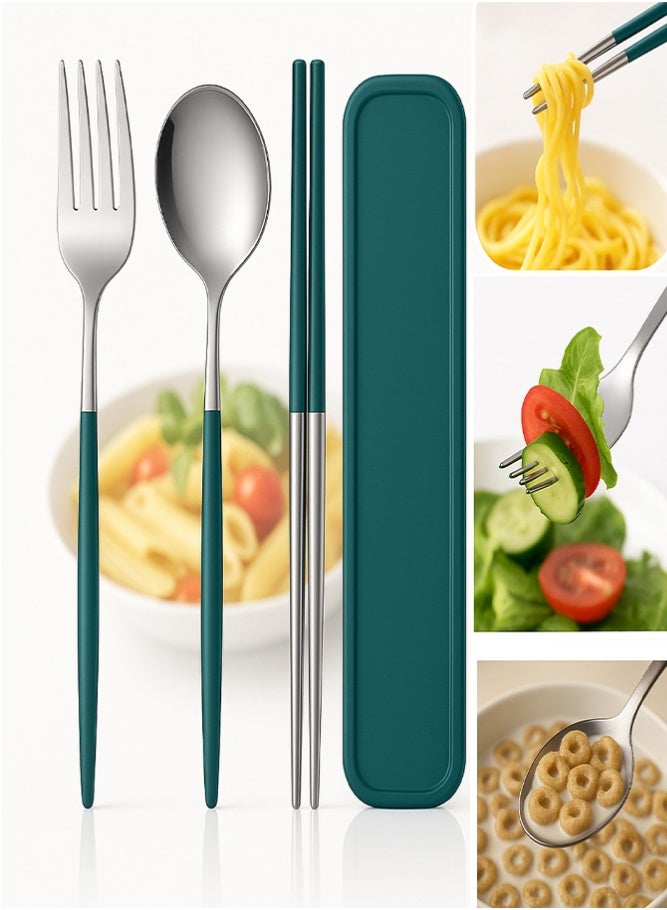 BELLSBERRY 3PCS Travel Cutlery Set Stainless Steel Portable Reusable Fork, Spoon, Chopsticks with Case for Camping Travel and Lunch - Image 1