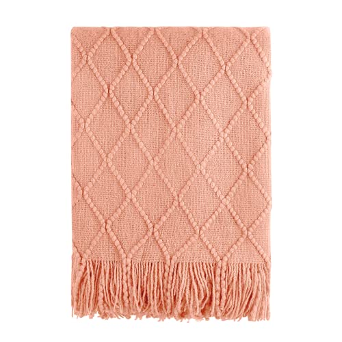 BOURINA Orange Throw Blanket 50x60 Inches Throw Textured Solid Soft Sofa Couch Decorative Knit Blanket - Image 1