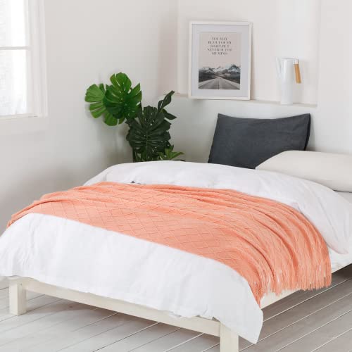 BOURINA Orange Throw Blanket 50x60 Inches Throw Textured Solid Soft Sofa Couch Decorative Knit Blanket - Image 3