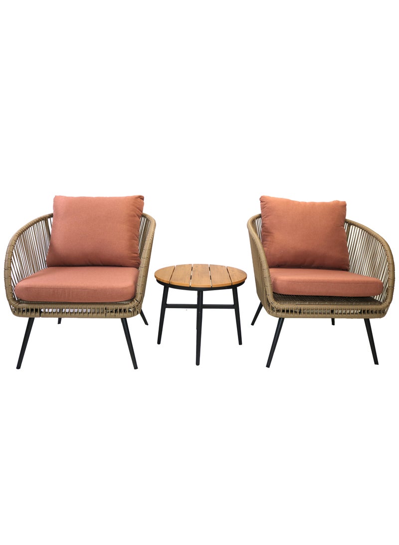 SUNRISE 3 Piece Outdoor Furniture Rattan Patio Set with Cushions and Table, PE Wicker, Weatherproof, for Balcony or Garden - Image 1