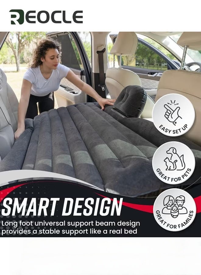 REOCLE House Car Air Mattress Removable Black Backseat Air Bed with Air-Pump Portable Car Travel Bed with Pillows Fits Most Car Models for Travel Hiking Camping Trip & Outdoor Activities  - Image 2