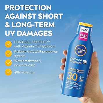 NIVEA SUN Protect Moisture Sun Cream Lotion SPF 30 400 ml Sun Lotion with Vitamin C and Hyaluron Provides 48H Moisture and Immediate UVA UVB Protection WaterResistant Leaves No White Cast - Image 5