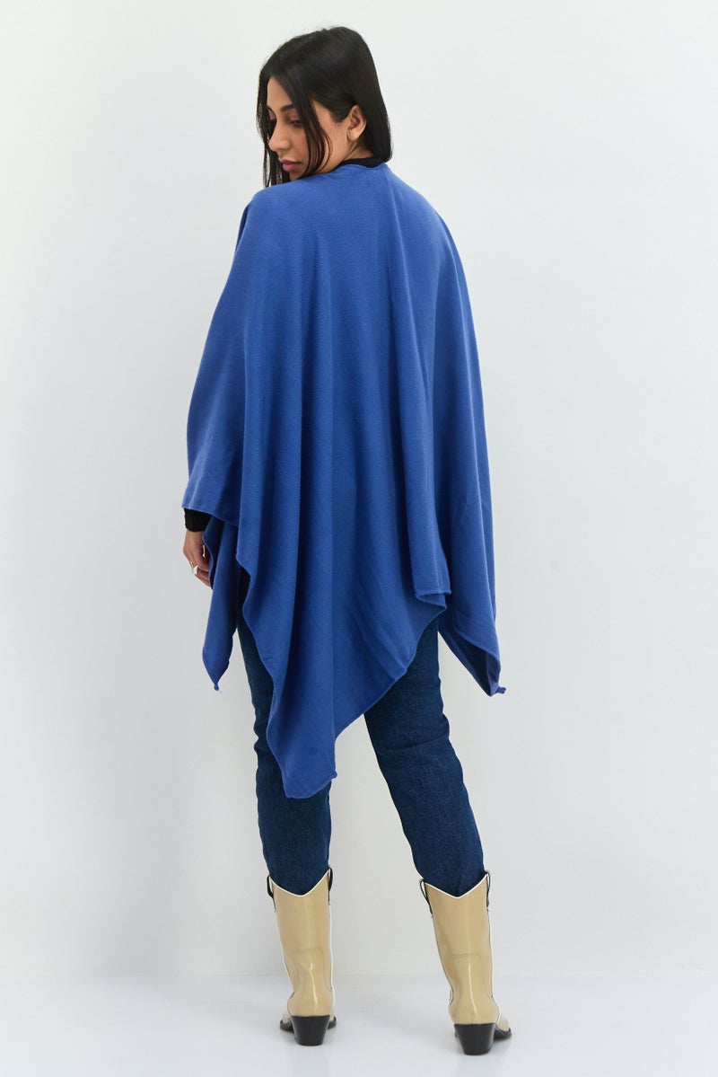 Jones New York Women Herringbone Pattern Ruana Shawl Wrap 140 L x 70 H cm, Denim Blue - Image 4