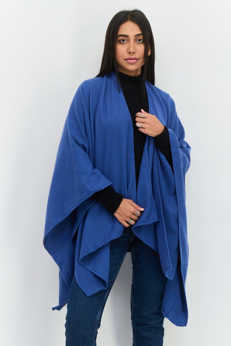Jones New York Women Herringbone Pattern Ruana Shawl Wrap 140 L x 70 H cm, Denim Blue - Image 1