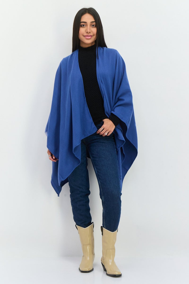 Jones New York Women Herringbone Pattern Ruana Shawl Wrap 140 L x 70 H cm, Denim Blue - Image 2