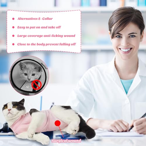 Coppthinktu Cat Recovery Suit for Abdominal Wounds or Skin Diseases, Cat Onesie for Cats After Surgery Female Kitten Recovery Suit, Breathable E-Collar Alternative for Cats After Spay Anti Licking Wounds - Image 2