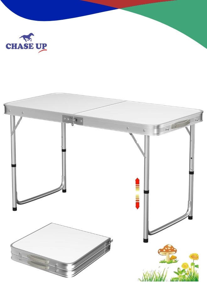 Chase Up Folding Trestle Outdoor Camping Table, Aluminum Alloy Folding Picnic Table, Lightweight Trestle Camping Table For BBQ Party, Folds in Half with Carry Handle, White(120×60×70cm)