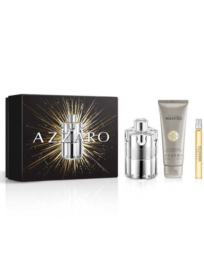 AZZARO Wanted Gift Set for Men 100ml + EDP 10ml + Hair & Body Shampoo 75ml 100+10+75ml - Image 1