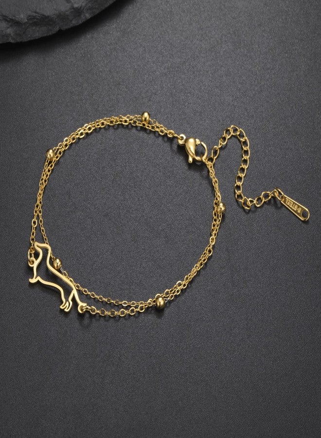 TEAMER Cute Dachshund Bracelet Sausage Dog Double Chain Bracelet Stainless Steel Dachshund Lover Pet Animal Jewelry For Women (Gold) - Image 4