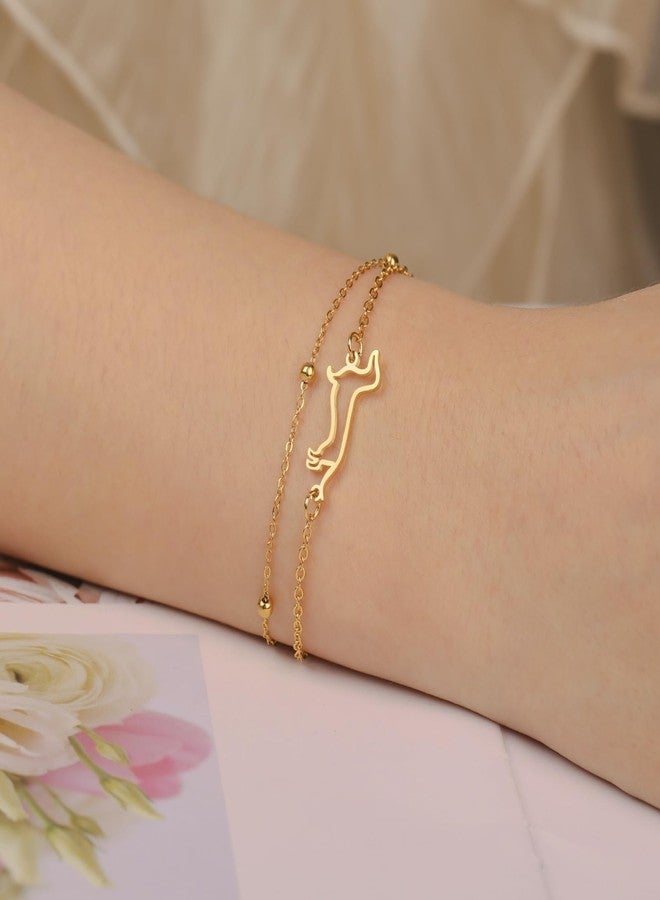 TEAMER Cute Dachshund Bracelet Sausage Dog Double Chain Bracelet Stainless Steel Dachshund Lover Pet Animal Jewelry For Women (Gold) - Image 5