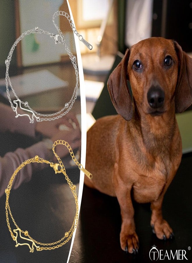 TEAMER Cute Dachshund Bracelet Sausage Dog Double Chain Bracelet Stainless Steel Dachshund Lover Pet Animal Jewelry For Women (Gold) - Image 2