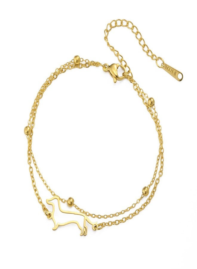 TEAMER Cute Dachshund Bracelet Sausage Dog Double Chain Bracelet Stainless Steel Dachshund Lover Pet Animal Jewelry For Women (Gold) - Image 1