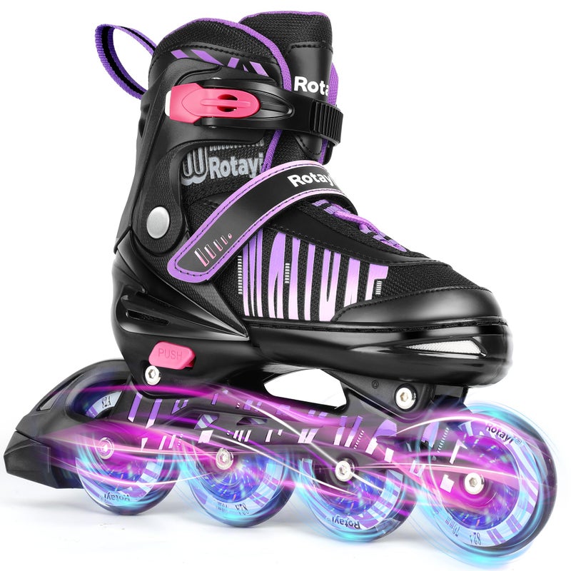 Rotayi Girls Inline Skates Ages 5-8 8-12, Adjustable Light Up Wheels Roller Skates Blades for Kids and Adults Women, Outdoor Roller Skates for Youth Teens, Purple - Image 1