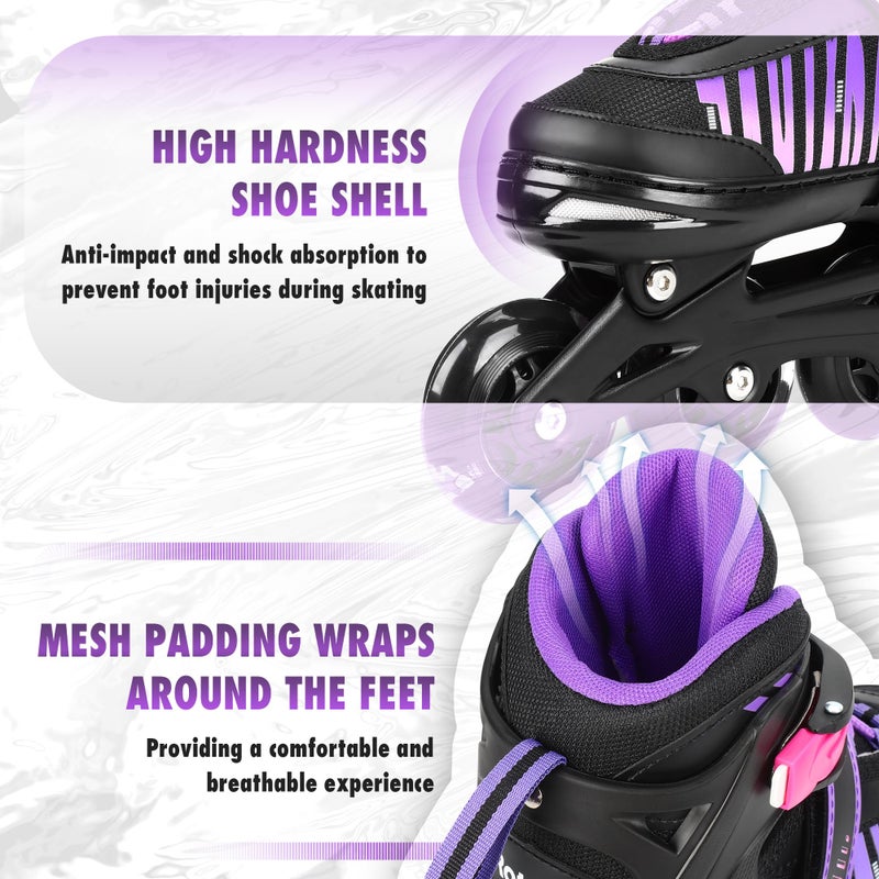Rotayi Girls Inline Skates Ages 5-8 8-12, Adjustable Light Up Wheels Roller Skates Blades for Kids and Adults Women, Outdoor Roller Skates for Youth Teens, Purple - Image 4