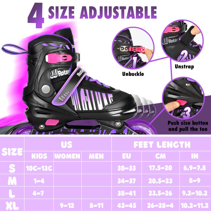 Rotayi Girls Inline Skates Ages 5-8 8-12, Adjustable Light Up Wheels Roller Skates Blades for Kids and Adults Women, Outdoor Roller Skates for Youth Teens, Purple - Image 2