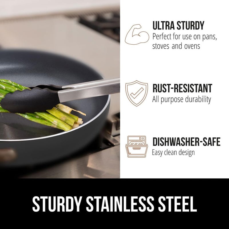 GORILLA GRIP Stainless Steel Heat Resistant Kitchen Tongs for Cooking, 9 + 12 Inch, Set of 2 BBQ Tong, Non Scratch Silicone Tip for Pan, Strong Grip, Grab Food, Toss Salad, Air Fryer, Pull Lock, Black - Image 5