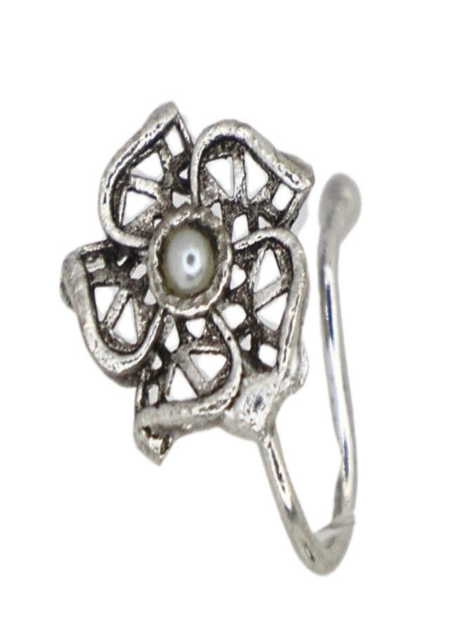 Jwella Set of 4 Silver Plated Floral Kundan Nose Pin for Women and Girls, Elegant Ethnic Nosepin Jewellery with Traditional Design, Lightweight Nose Ring Accessory - Image 5