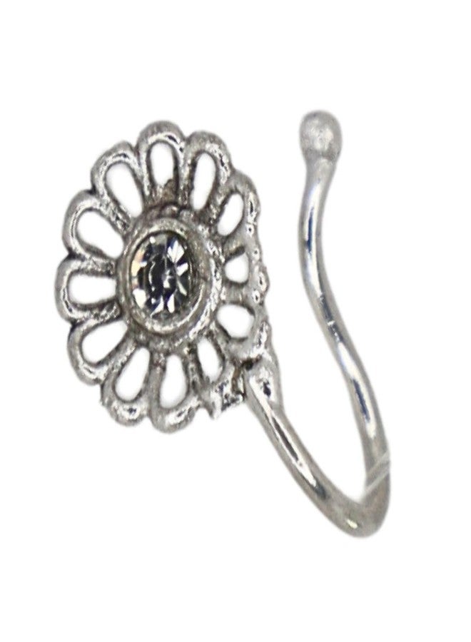 Jwella Set of 4 Silver Plated Floral Kundan Nose Pin for Women and Girls, Elegant Ethnic Nosepin Jewellery with Traditional Design, Lightweight Nose Ring Accessory - Image 3