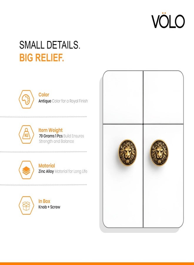 VOLO Antique Brass Finish Lion Cabinet Knob/Pull Handle/knobs for Drawers/Drawer knobs/Handle/knobs for cabinets (Lion Antique)(Model-S164) (Big, 2) - Image 5