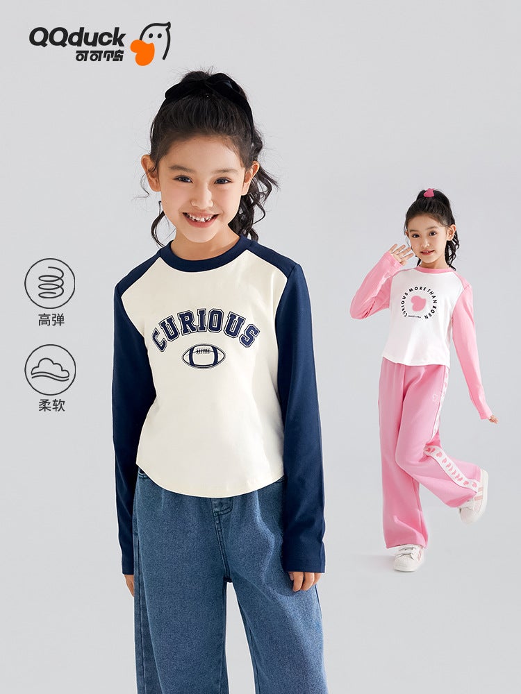 Qqduck Cocoa Duck Girls' T-Shirt Long-Sleeved Spring New Children'S Base Shirt Short Top Autumn Wear For Middle-Aged Children - Image 2