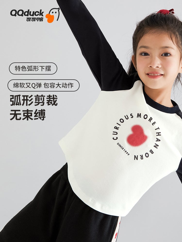 Qqduck Cocoa Duck Girls' T-Shirt Long-Sleeved Spring New Children'S Base Shirt Short Top Autumn Wear For Middle-Aged Children - Image 5