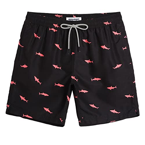 maamgic Mens Swim Trunks Quick Dry Swim Shorts with Mesh Lining Funny Swimwear Bathing Suits 7inch Black Shark Medium - Image 1