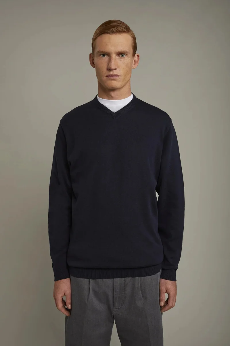 Doppelganger Men's v neck sweater 100% cotton regular fit - Midnight
