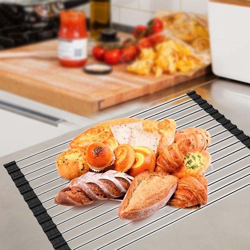 Snevad Dish Drying Rack Over The Sink Kitchen Roll Up Sink Drying Rack Stainless Steel Sink Drying Rack Foldable Portable Multipurpose Rolling Dish Rack Mat with Silicone Grip Multicolor Large - Image 2