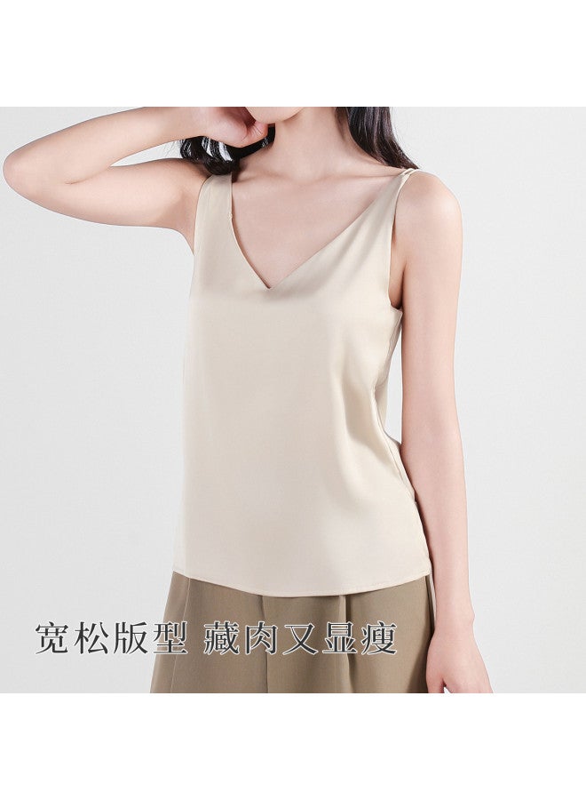 Moonbadi Thin And Breathable V-Neck Ice Silk Satin Camisole For Women, With Double Thin Straps, Stylish Back Design, Smooth And Slimming, Suitable For Outer Wear - Image 5