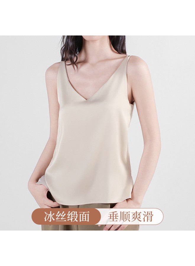 Moonbadi Thin And Breathable V-Neck Ice Silk Satin Camisole For Women, With Double Thin Straps, Stylish Back Design, Smooth And Slimming, Suitable For Outer Wear - Image 2