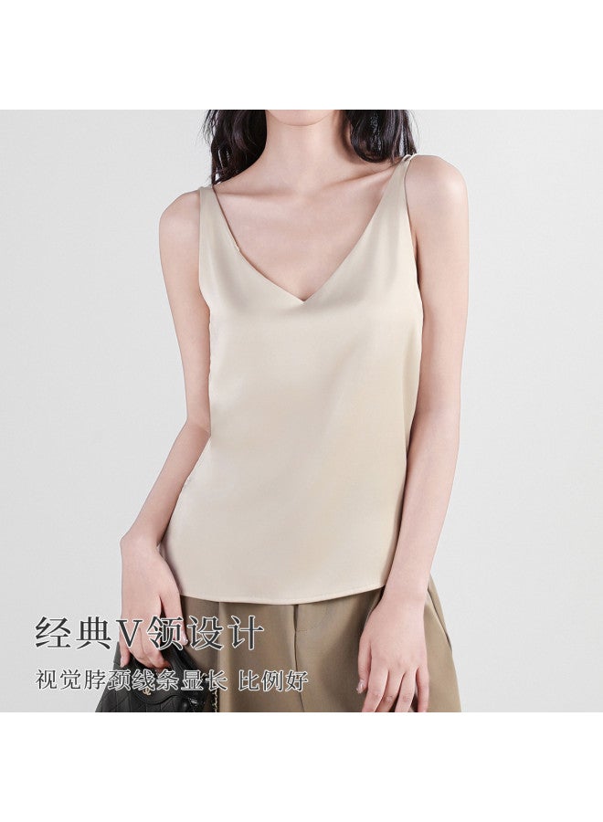 Moonbadi Thin And Breathable V-Neck Ice Silk Satin Camisole For Women, With Double Thin Straps, Stylish Back Design, Smooth And Slimming, Suitable For Outer Wear - Image 4