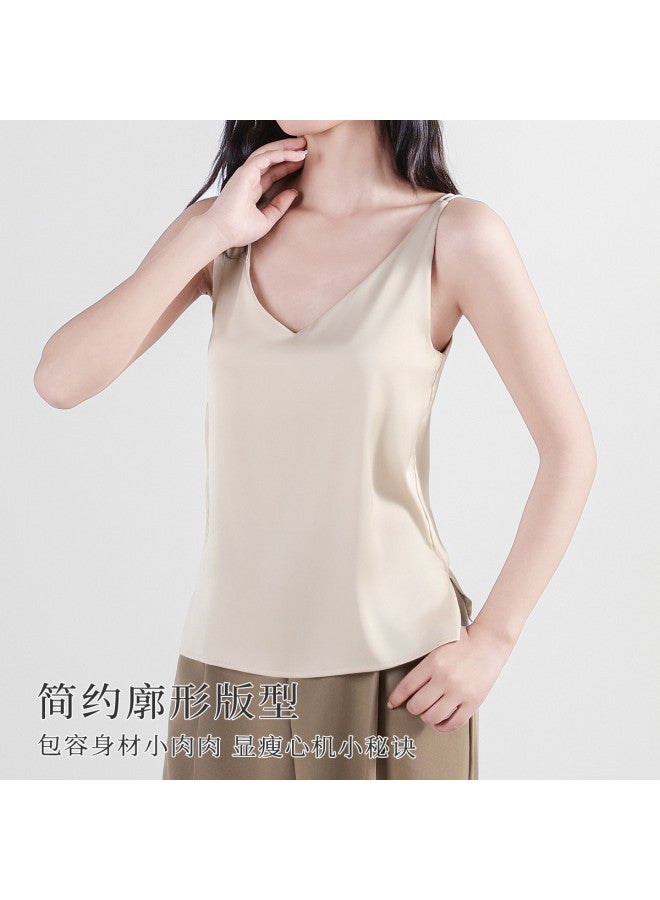 Moonbadi Thin And Breathable V-Neck Ice Silk Satin Camisole For Women, With Double Thin Straps, Stylish Back Design, Smooth And Slimming, Suitable For Outer Wear - Image 3
