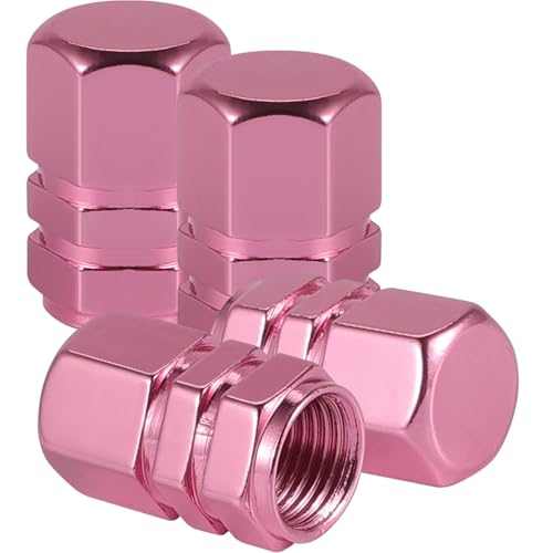 alpmosn Aluminum Tire Stem Valve Caps Wheel Valve Covers Car Dustproof Tire Cap Cover Accessories Universal for SUV Car Bike and MotorcycleHexagon Shape Pink - Image 1