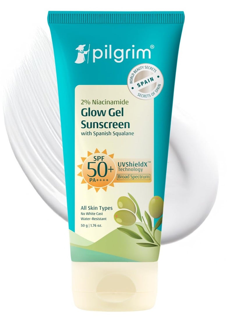 PILGRIM 2% Niacinamide Glow Sunscreen SPF 50 +++ with Spanish Squalane , Broad spectrum, Non-greasy, No white cast & Prevents Tanning | 50 gm - Image 1