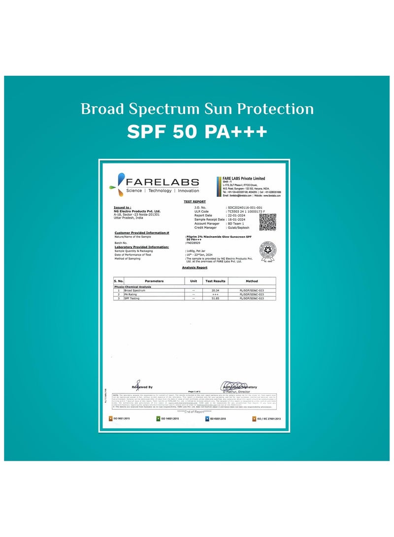 PILGRIM 2% Niacinamide Glow Sunscreen SPF 50 +++ with Spanish Squalane , Broad spectrum, Non-greasy, No white cast & Prevents Tanning | 50 gm - Image 4