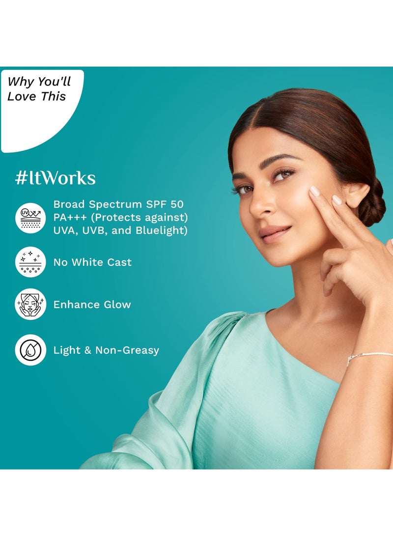 PILGRIM 2% Niacinamide Glow Sunscreen SPF 50 +++ with Spanish Squalane , Broad spectrum, Non-greasy, No white cast & Prevents Tanning | 50 gm - Image 5