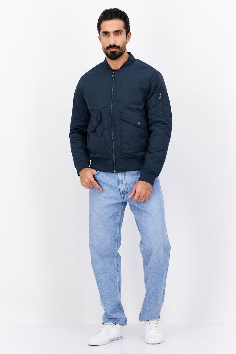 Celio Men Band Collar Solid Bomber Jacket, Dark Navy - Image 4