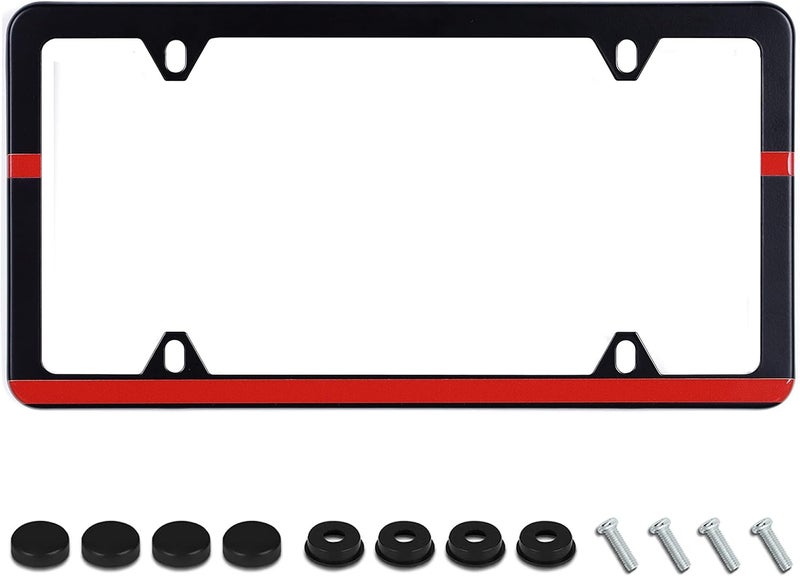UNINDREM Thin Red Line License Plate Frame - Stainless Steel Firefighter License Plate Holder - Image 1