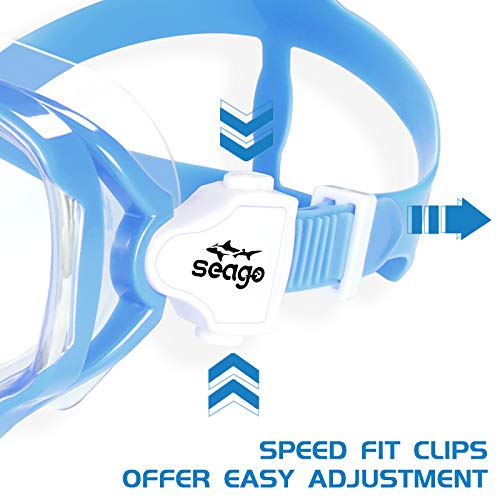Seago قناع السباحة سيغو نظارات السباحة للأطفال الأولاد والبنات من 6-14 8-12 8-14 4-7، مضاد للضباب 180° رؤية بانورامية حافة سيليكون ناعمة نظارات السباحة تحت الماء مع غطاء للأنف، معدات الغطس - Image 4