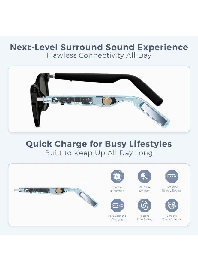 Trands SG3158 Smart AI Audio Glasses with Bluetooth 6.0, Polarized Lenses, AI Voice Assistant & Magnetic Charging - Black - Image 3