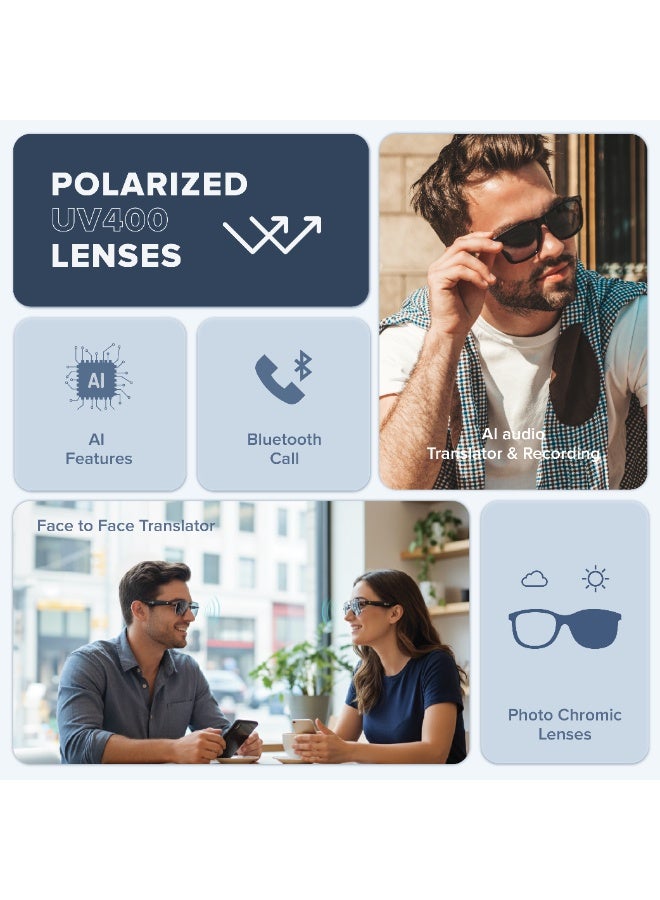 Trands SG3158 Smart AI Audio Glasses with Bluetooth 6.0, Polarized Lenses, AI Voice Assistant & Magnetic Charging - Black - Image 2