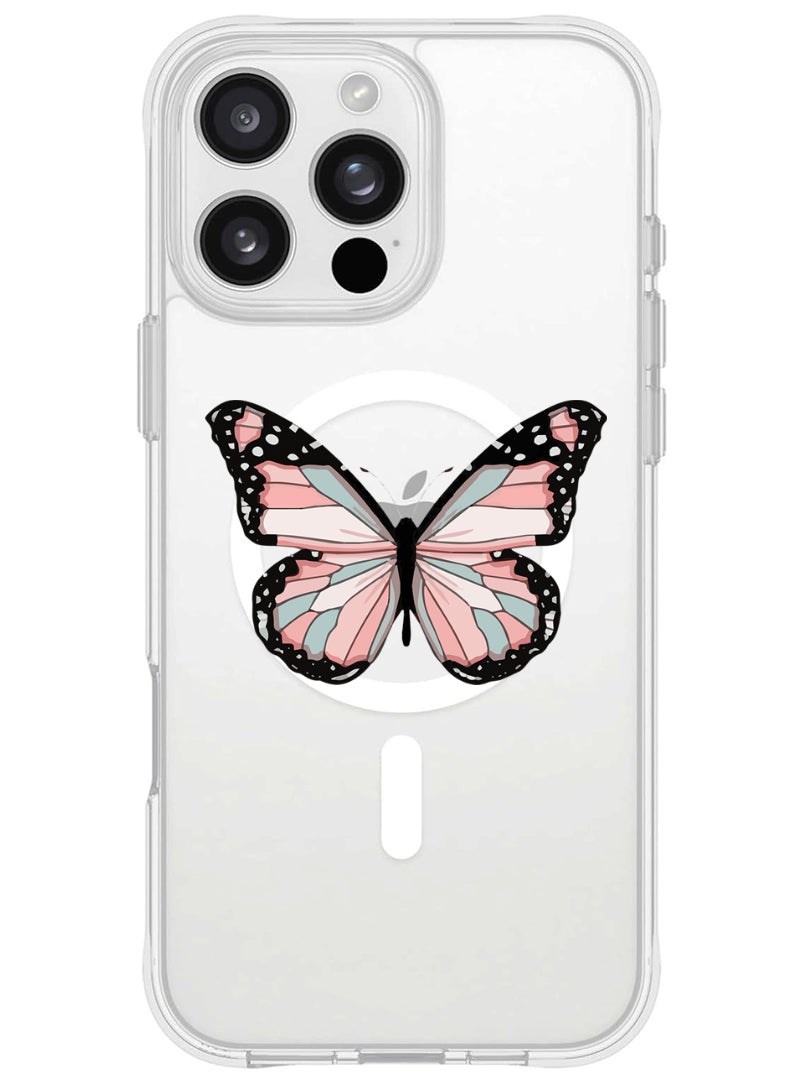Theodor iPhone 16 Pro Max Magsafe Magnetic Case for iPhone Compatible with Wireless Charging, Shockproof Phone Bumper Cover - Butterfly-01 - Image 1