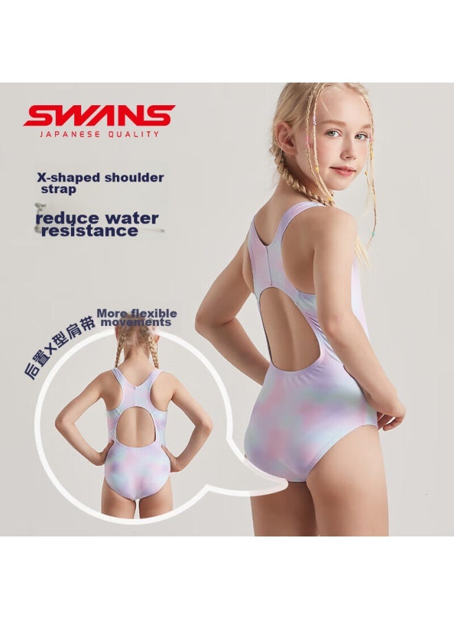 Speed Vision Swans Children's One-piece Swimsuit For Girls, Triangle Training Swimwear, Chlorine-resistant Quick-dry 242, Gradient Purple, Size 150 - Image 4