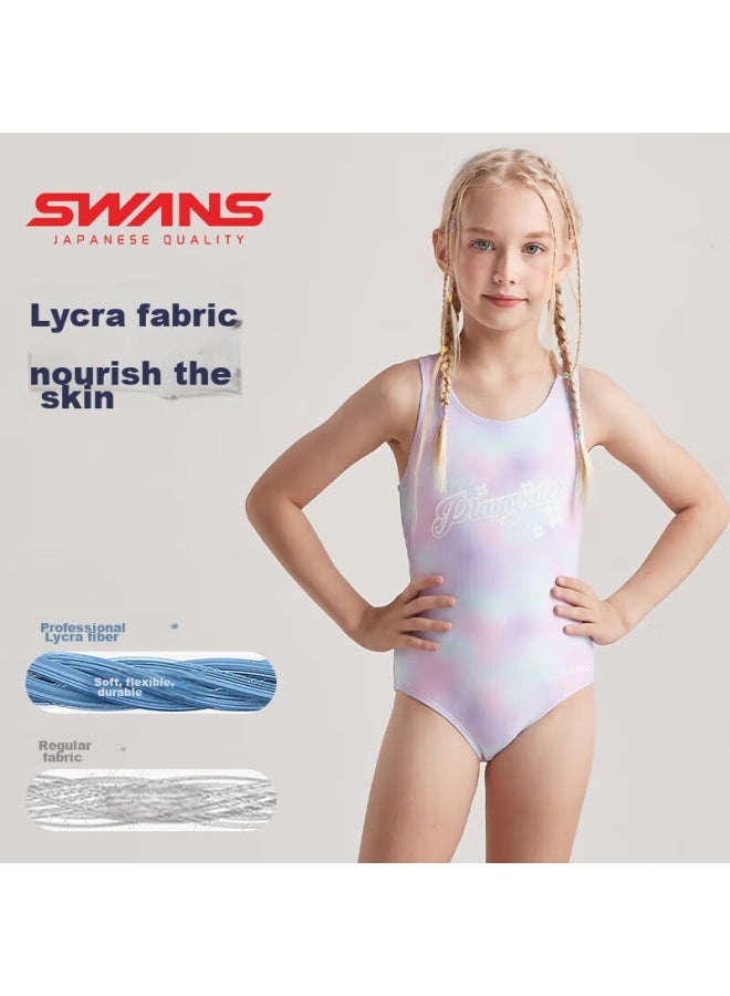 Speed Vision Swans Children's One-piece Swimsuit For Girls, Triangle Training Swimwear, Chlorine-resistant Quick-dry 242, Gradient Purple, Size 150 - Image 3